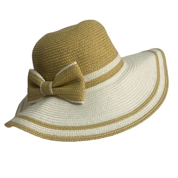 Betmar Floppy Hat Tan Cream Straw Wide Brim - Picture 1 of 14